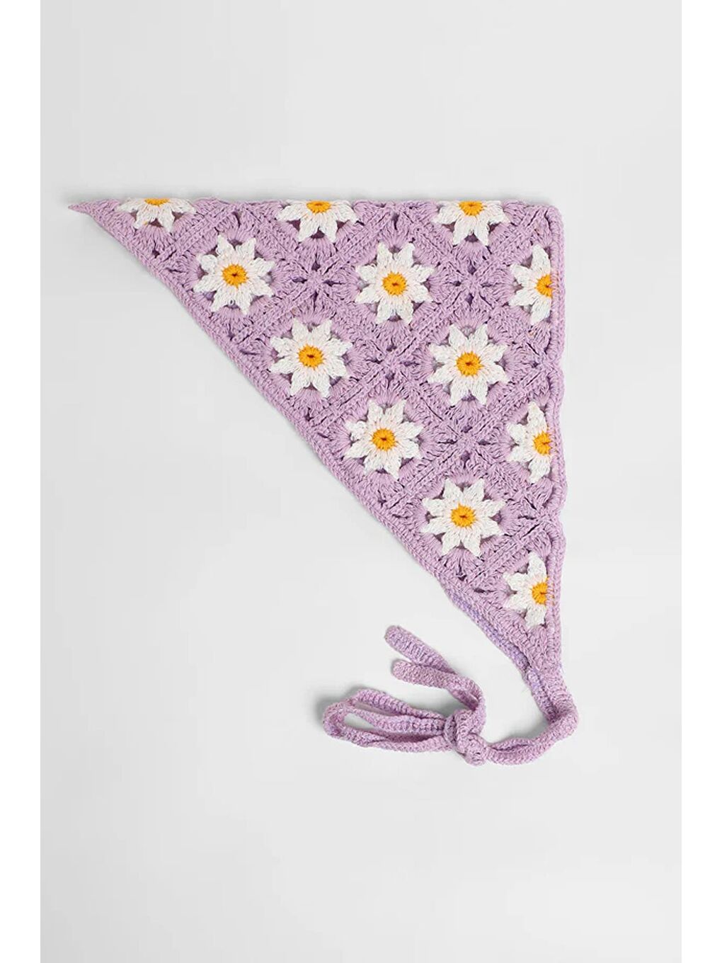 Lila Çiçekli Örgü Üçgen Bandana