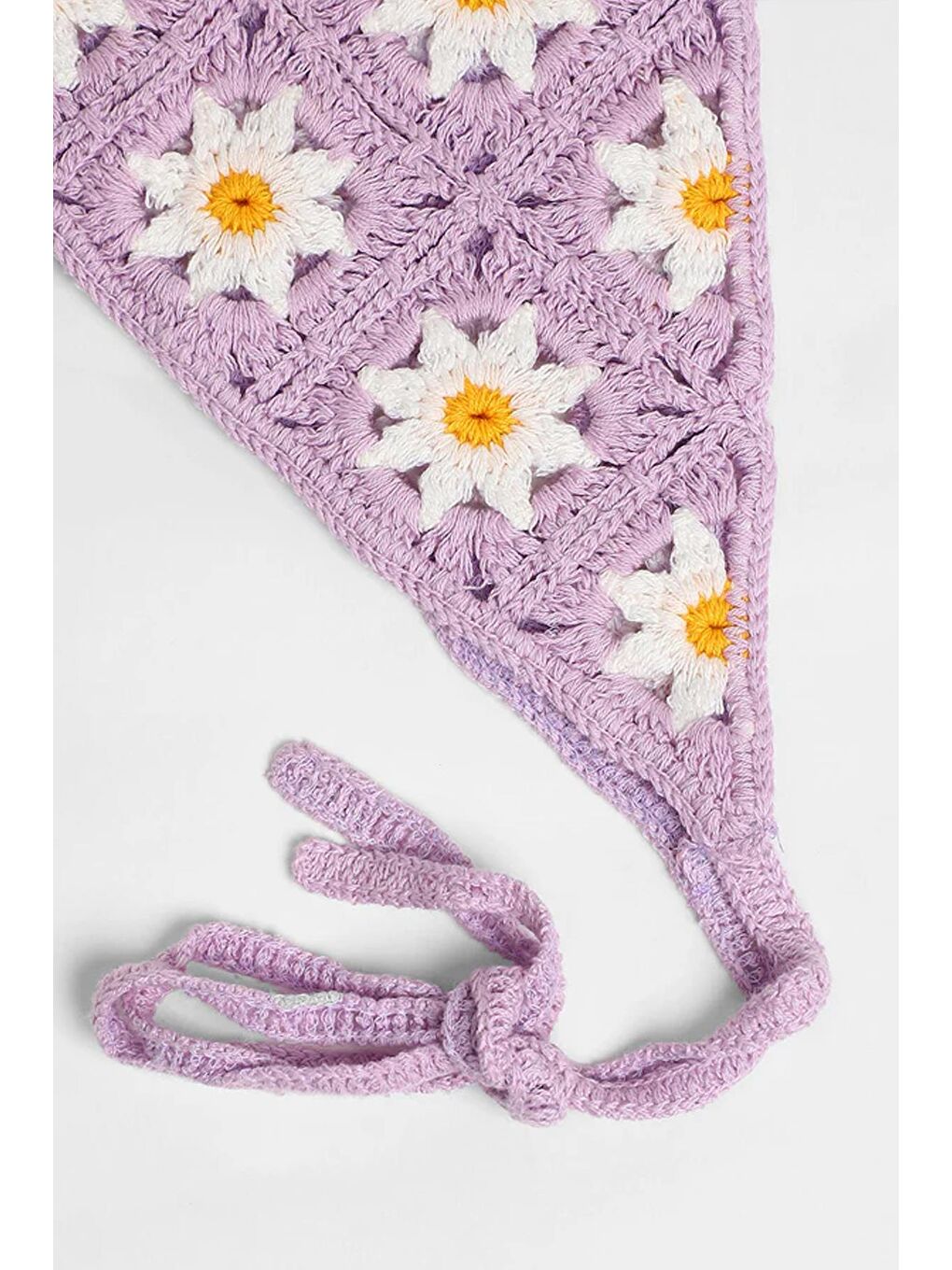 Lila Çiçekli Örgü Üçgen Bandana-2