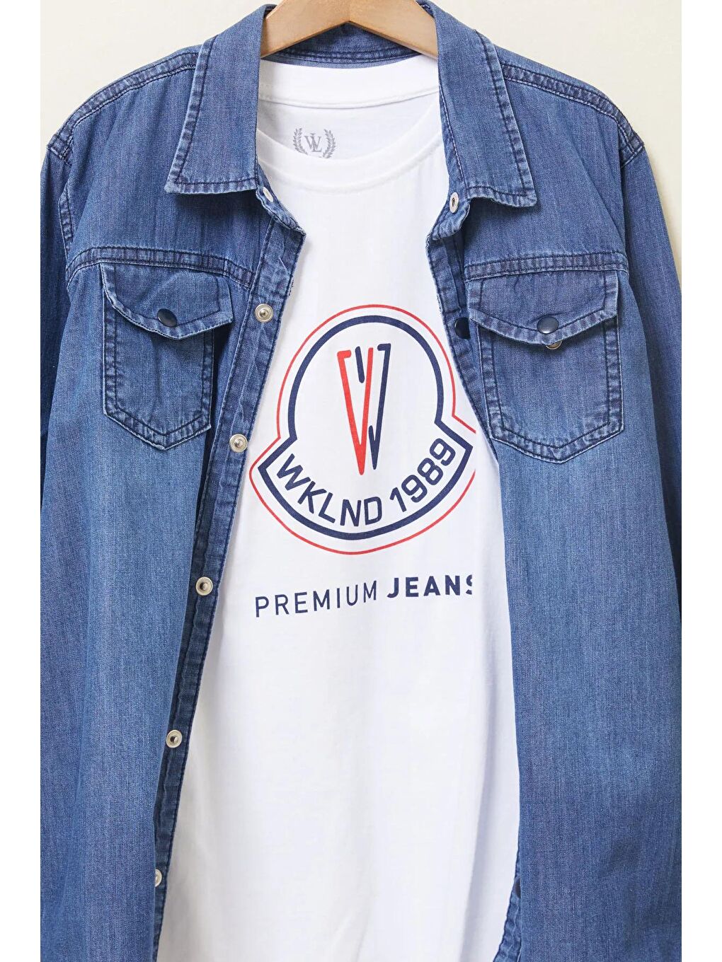 Mavi Logolu Tişörtlü Jean Gömlekli Erkek Çocuk 2li Takım 17718-1