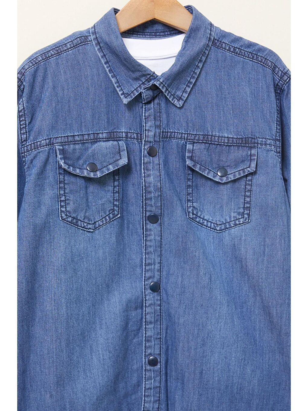 Mavi Logolu Tişörtlü Jean Gömlekli Erkek Çocuk 2li Takım 17718-3