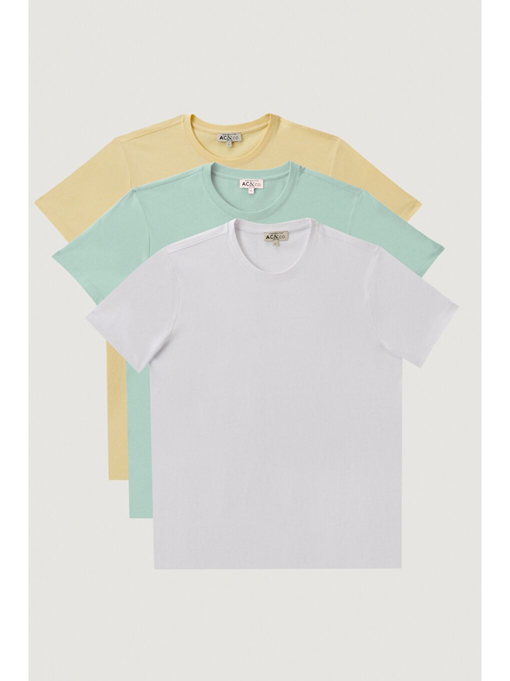 Yeşil Erkek Mint-Sarı-Beyaz Slim Fit Bisiklet Yaka 3'lü %100 Pamuk Tişört Paketi