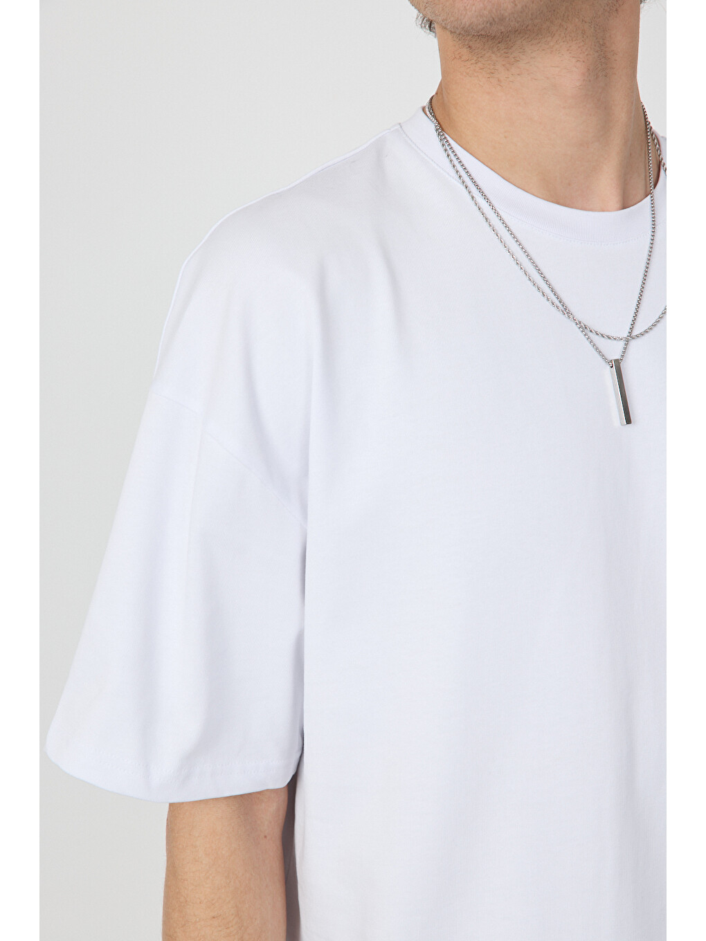 Erkek Blank Oversize Beyaz T-Shirt-1