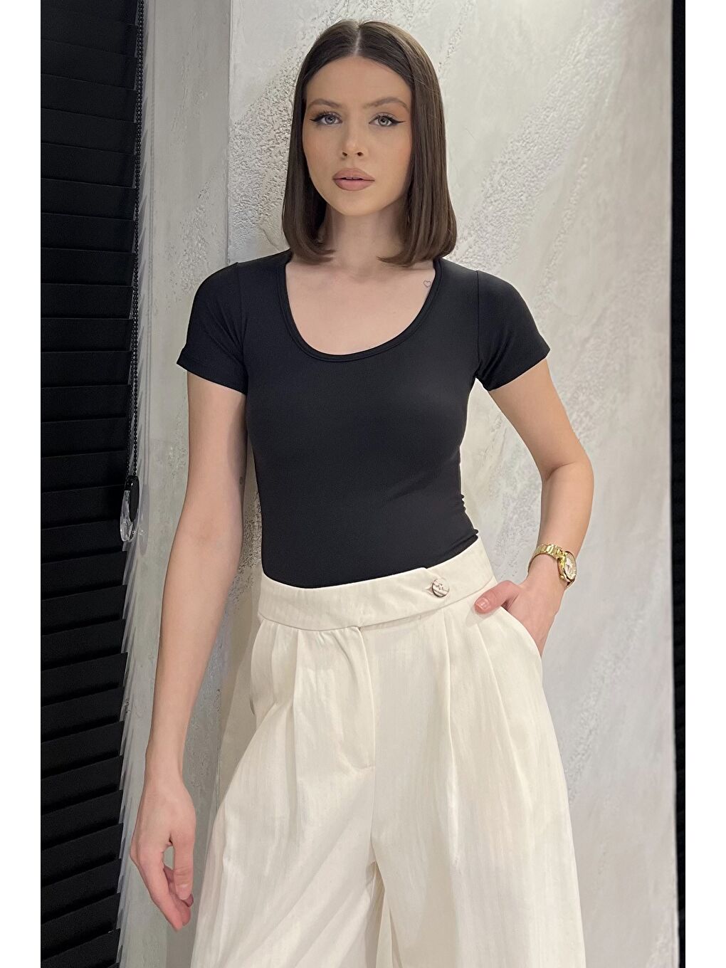 Siyah Kadın Modal Kumaş Elastanlı Bluz-1