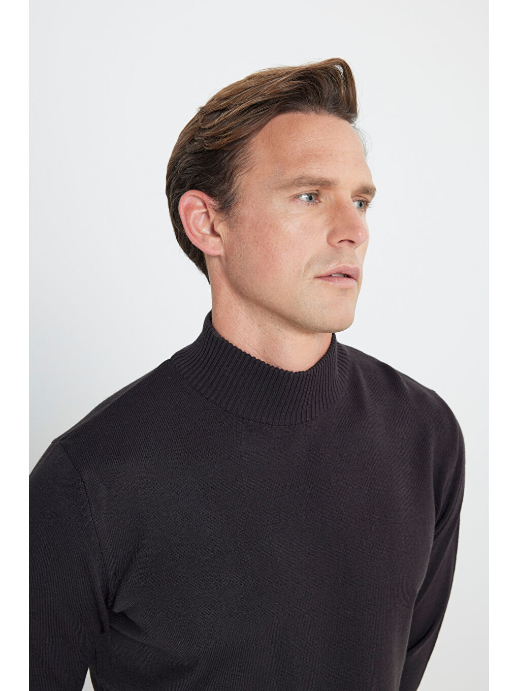 Kahverengi Erkek Kahve-Yeşil 2'li Paket Standart Fit Normal Kesim Yarım Balıkçı Yaka Basic Triko Kazak-7