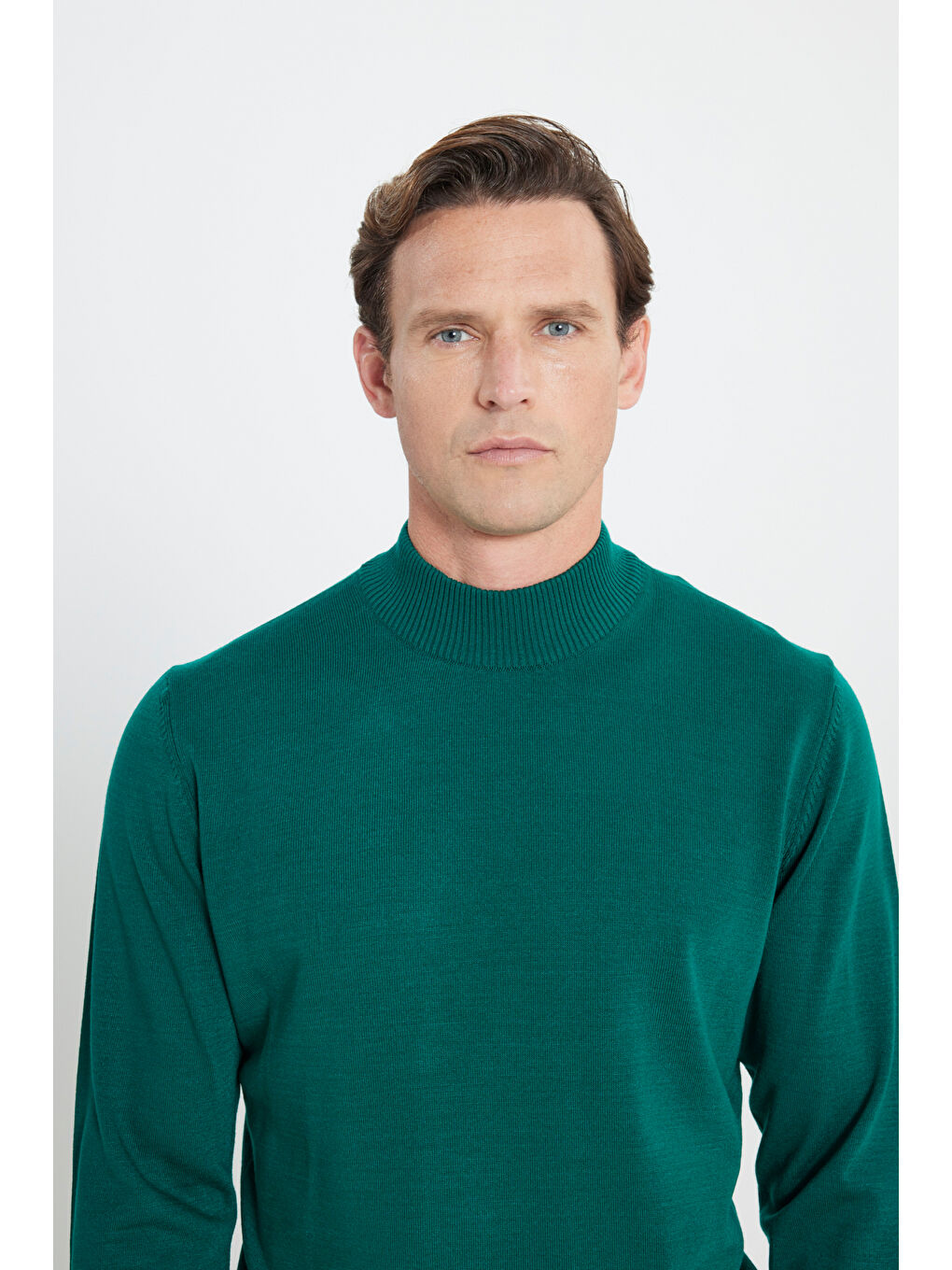 Kahverengi Erkek Kahve-Yeşil 2'li Paket Standart Fit Normal Kesim Yarım Balıkçı Yaka Basic Triko Kazak-8