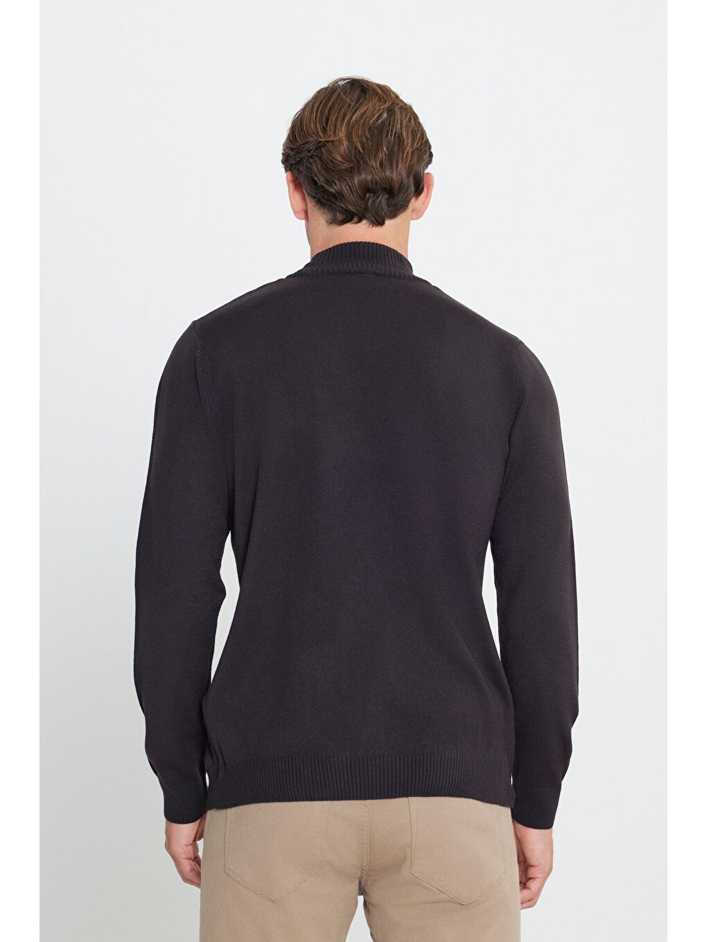 Kahverengi Erkek Kahve-Yeşil 2'li Paket Standart Fit Normal Kesim Yarım Balıkçı Yaka Basic Triko Kazak-9