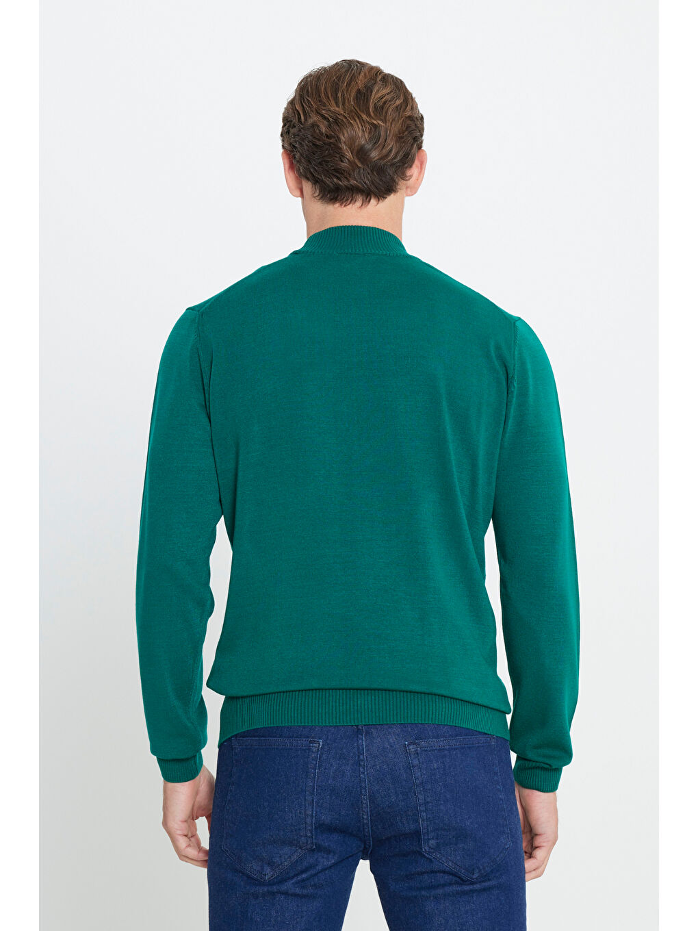 Kahverengi Erkek Kahve-Yeşil 2'li Paket Standart Fit Normal Kesim Yarım Balıkçı Yaka Basic Triko Kazak-10