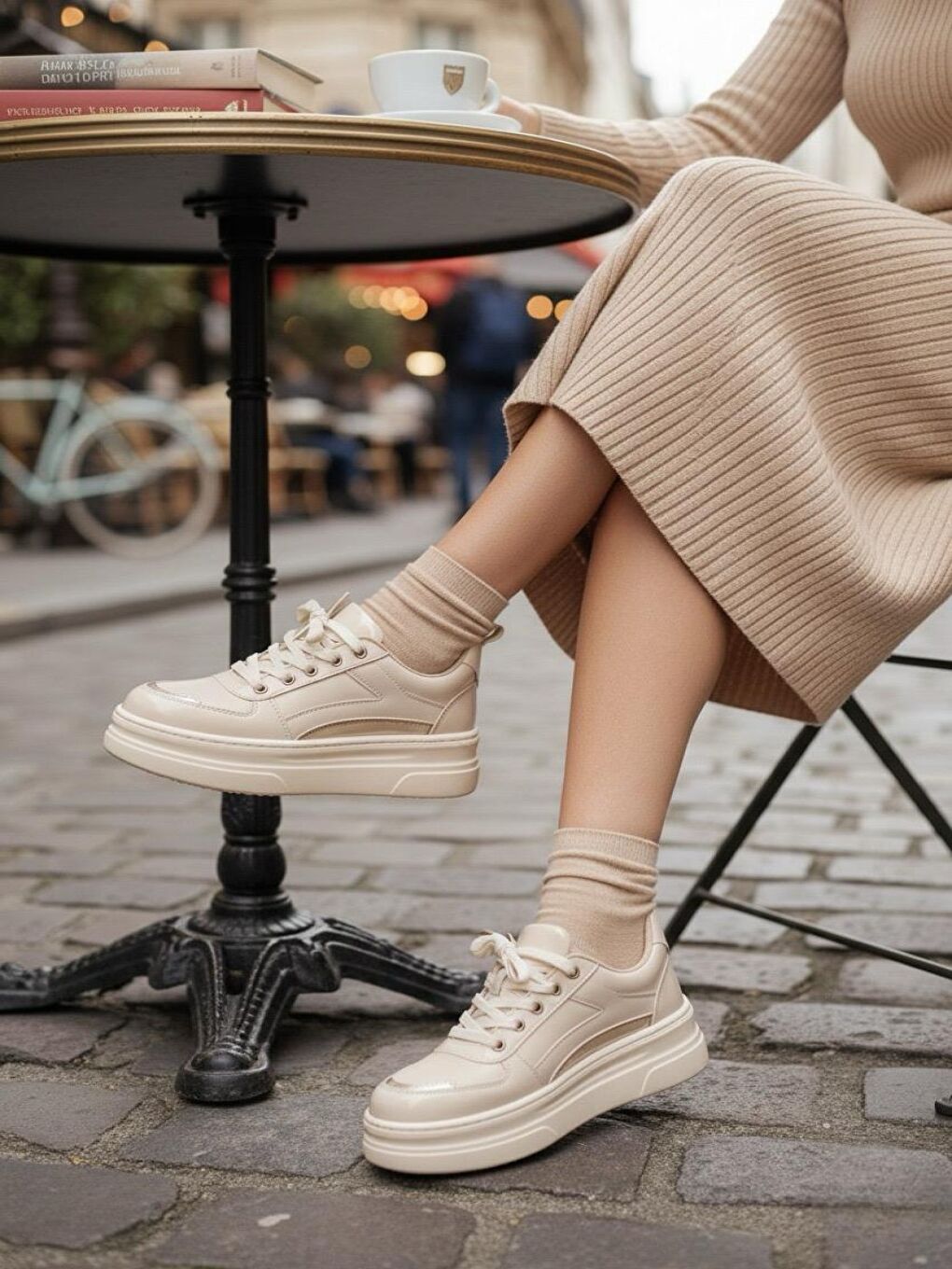 Garantili Elinda Bej Günlük Ortopedik Kadın Sneaker Spor Ayakkabı-1