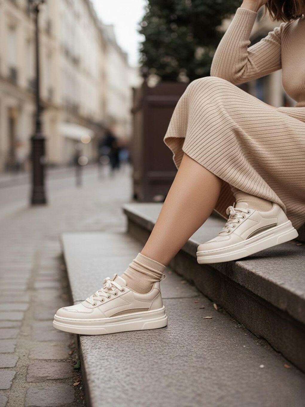 Garantili Elinda Bej Günlük Ortopedik Kadın Sneaker Spor Ayakkabı-2