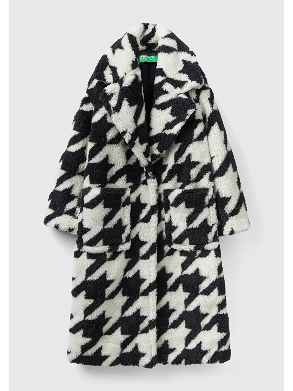 Kadın Siyah Beyaz Kazayağı Teddy  Kaban-1