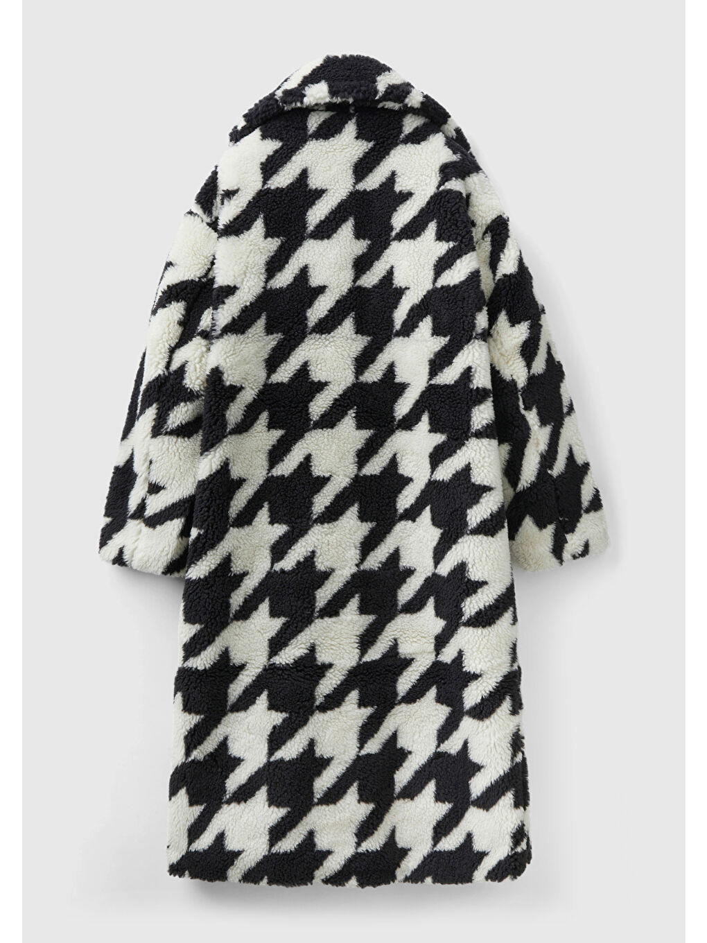 Kadın Siyah Beyaz Kazayağı Teddy  Kaban-3