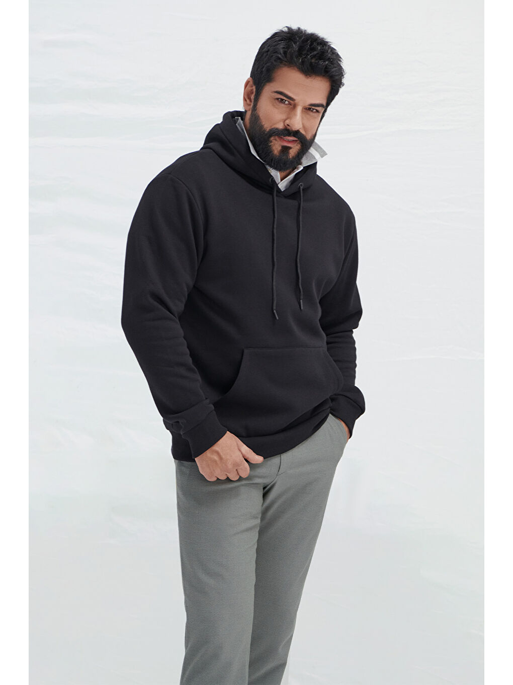 Erkek Siyah Standart Fit Pamuklu Kapüşonlu Sweatshirt-2