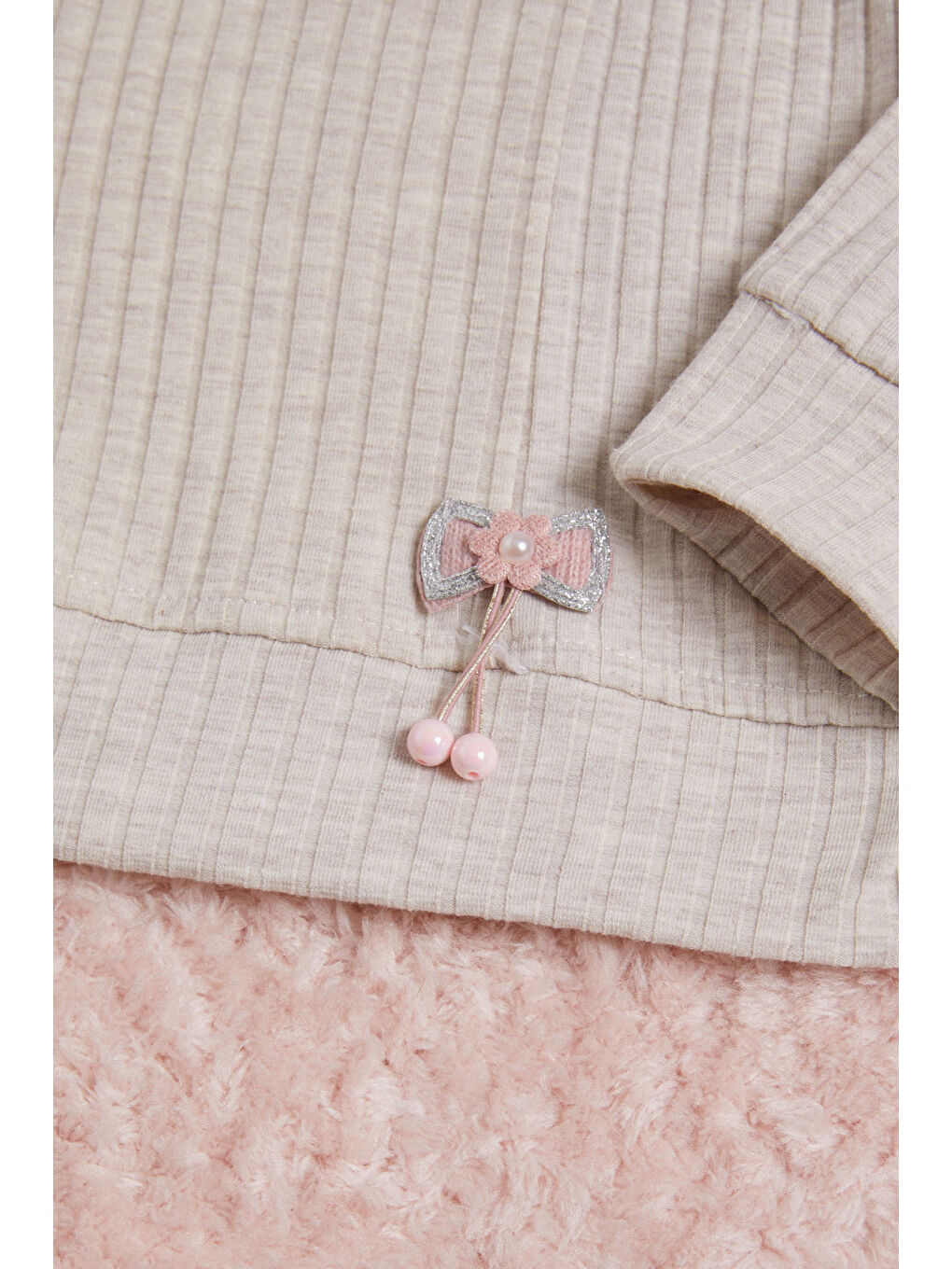 Ekru Krem Önü Fırfırlı Fitilli Uzun Kollu Sweatshirt-1