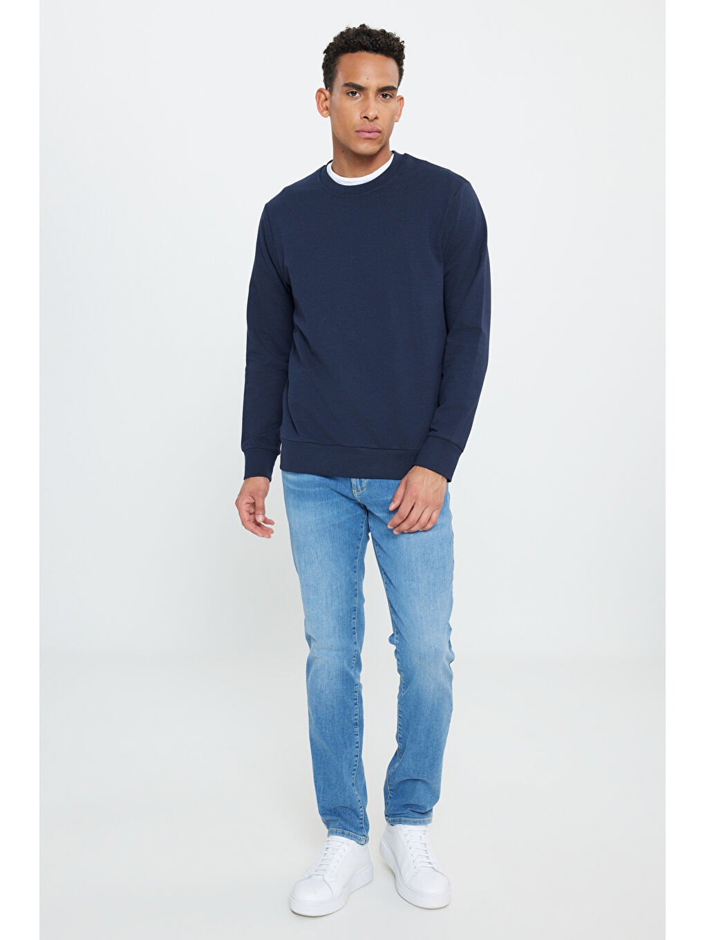 Erkek Lacivert-Gri Melanj 2'li Paket Pamuklu Standart Fit Normal Kesim Bisiklet Yaka Sweatshirt-3