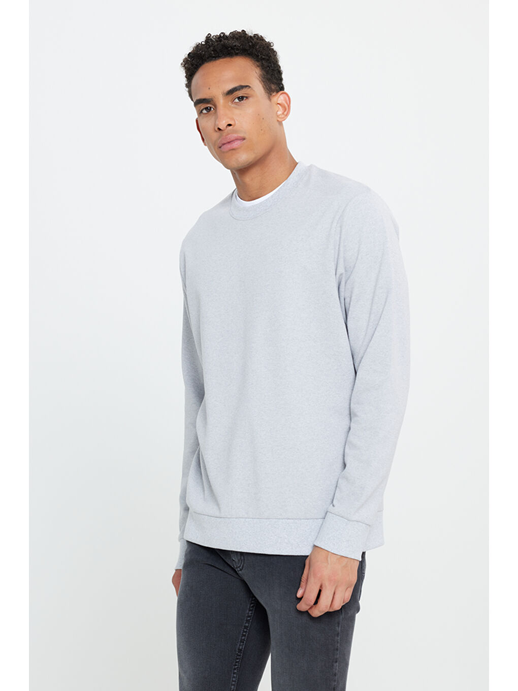 Erkek Lacivert-Gri Melanj 2'li Paket Pamuklu Standart Fit Normal Kesim Bisiklet Yaka Sweatshirt-6