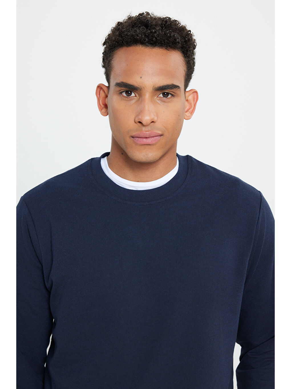 Erkek Lacivert-Gri Melanj 2'li Paket Pamuklu Standart Fit Normal Kesim Bisiklet Yaka Sweatshirt-7