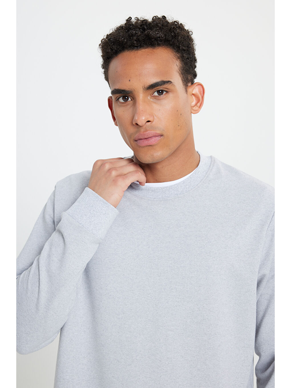 Erkek Lacivert-Gri Melanj 2'li Paket Pamuklu Standart Fit Normal Kesim Bisiklet Yaka Sweatshirt-8