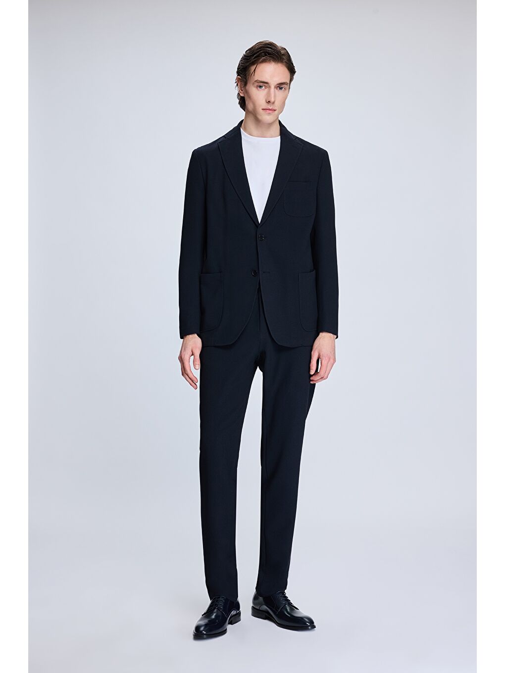 Lacivert Comfort Fit Balıksırtı Mono Yaka Casual Takım Elbise