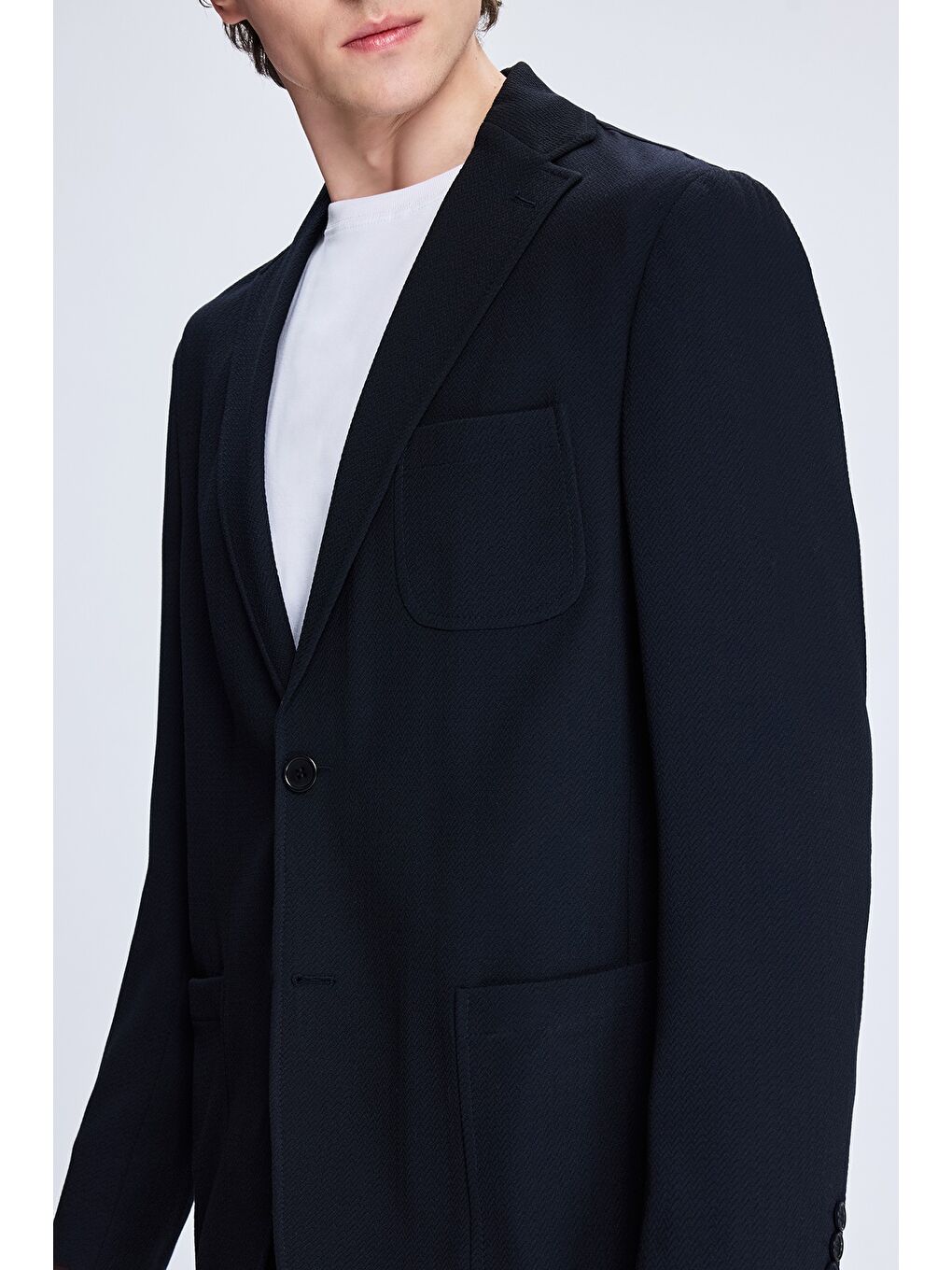 Lacivert Comfort Fit Balıksırtı Mono Yaka Casual Takım Elbise-2