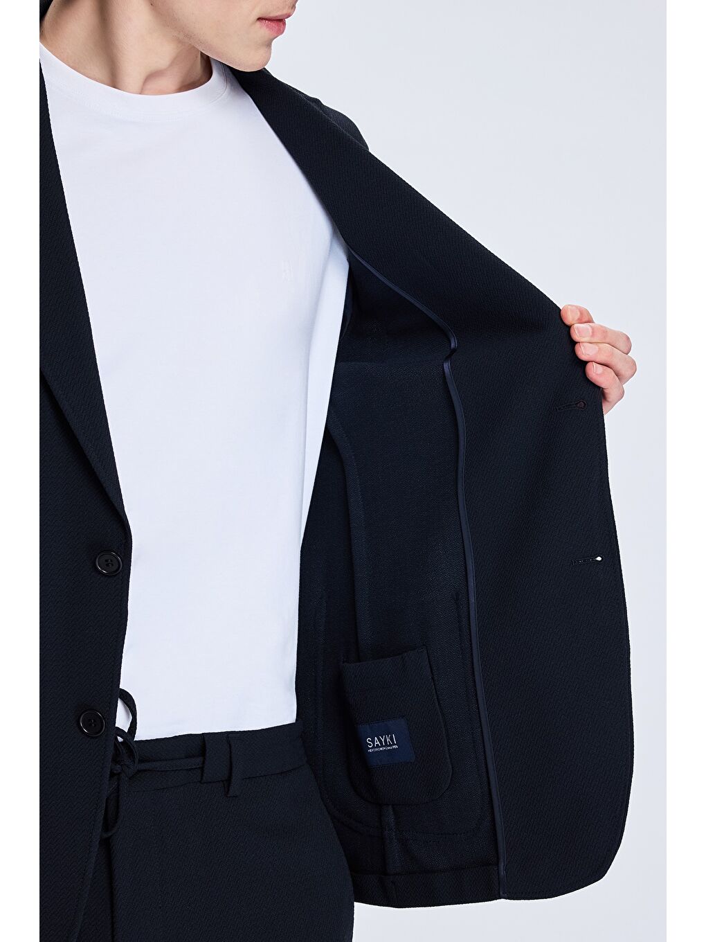 Lacivert Comfort Fit Balıksırtı Mono Yaka Casual Takım Elbise-3