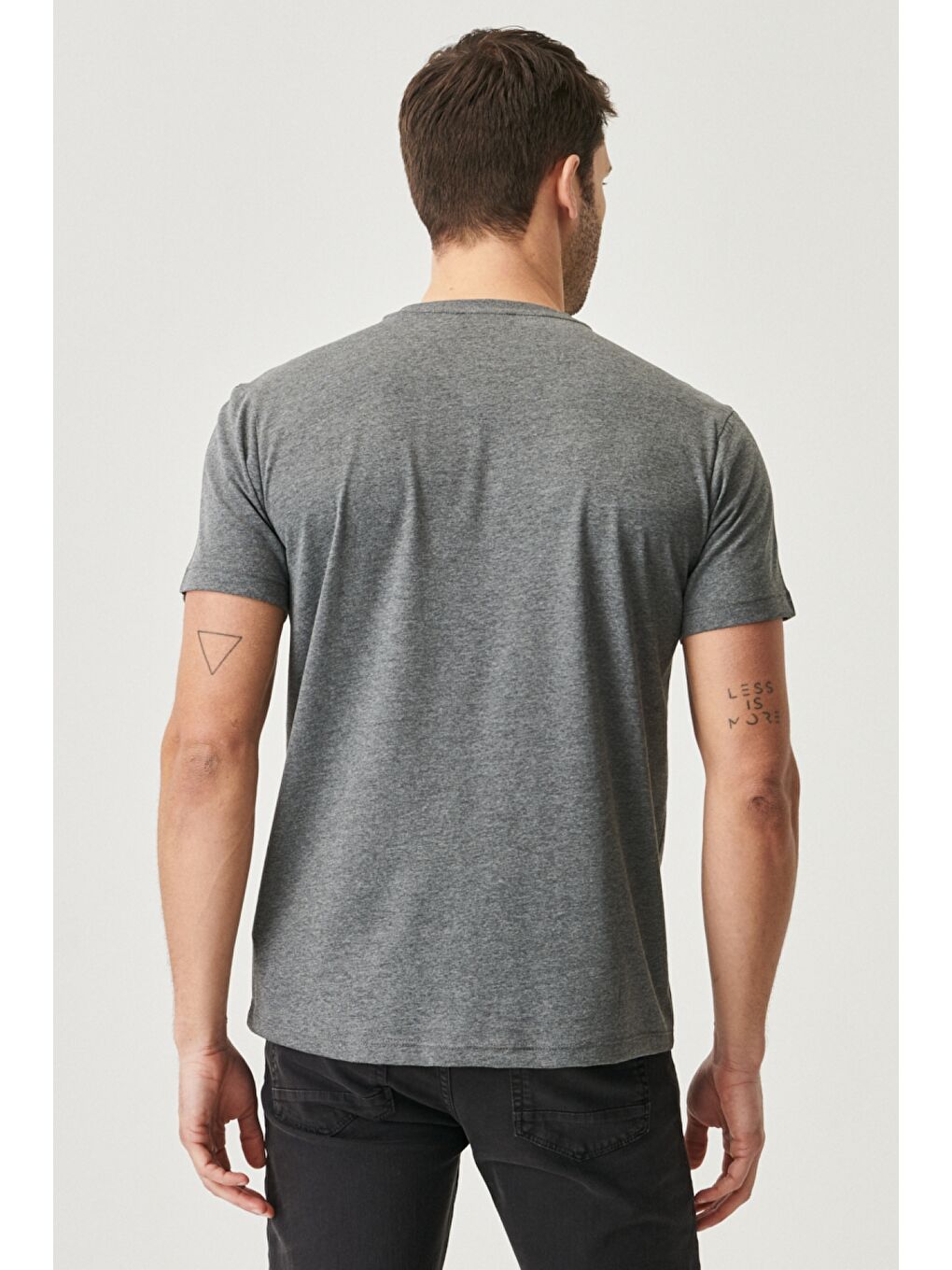 Erkek Antrasit-Koyu Gri Slim Fit Bisiklet Yaka 2'li Düz Tişört Paketi-2