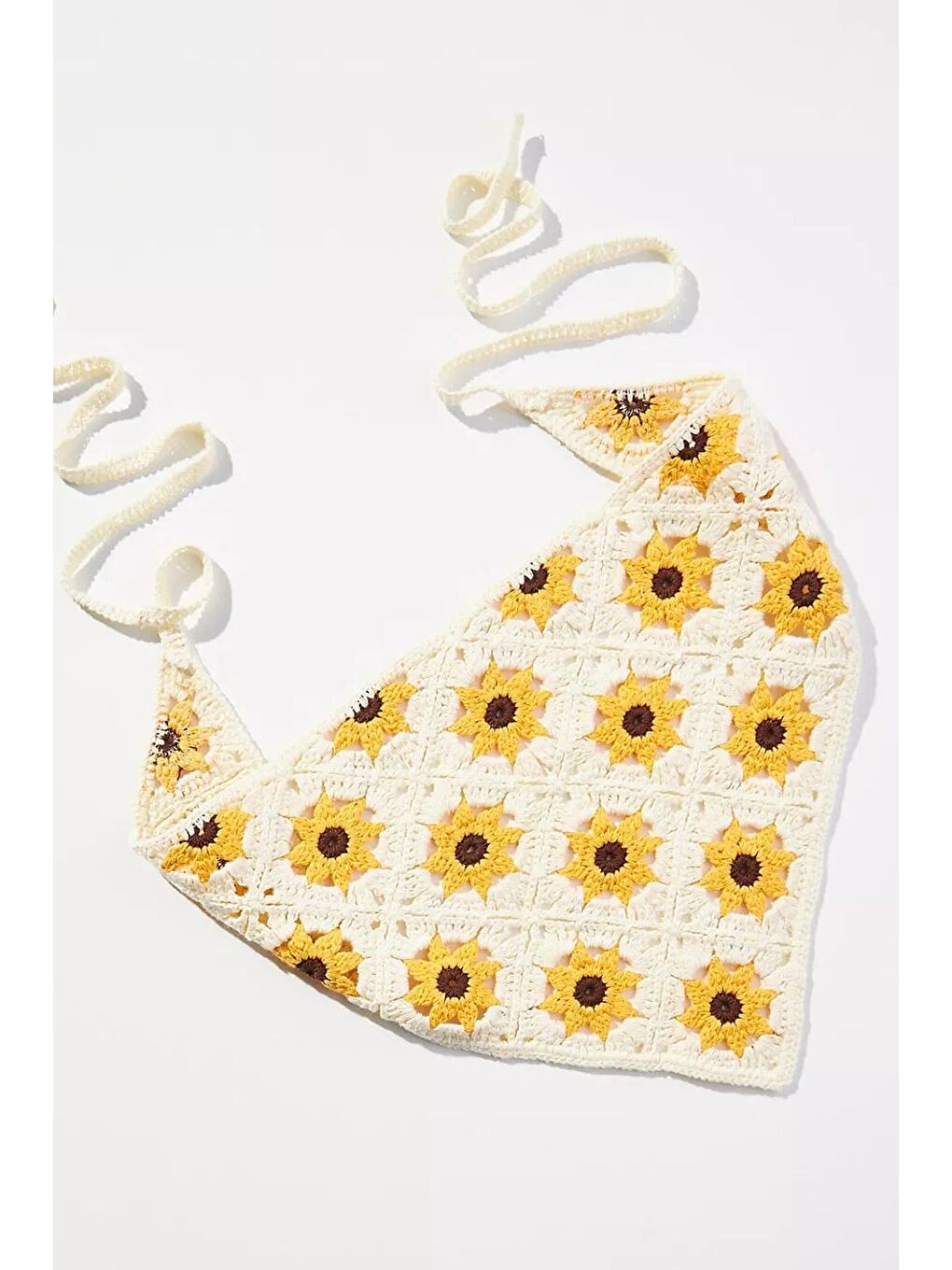 Beyaz Çiçekli Örgü Üçgen Bandana-3