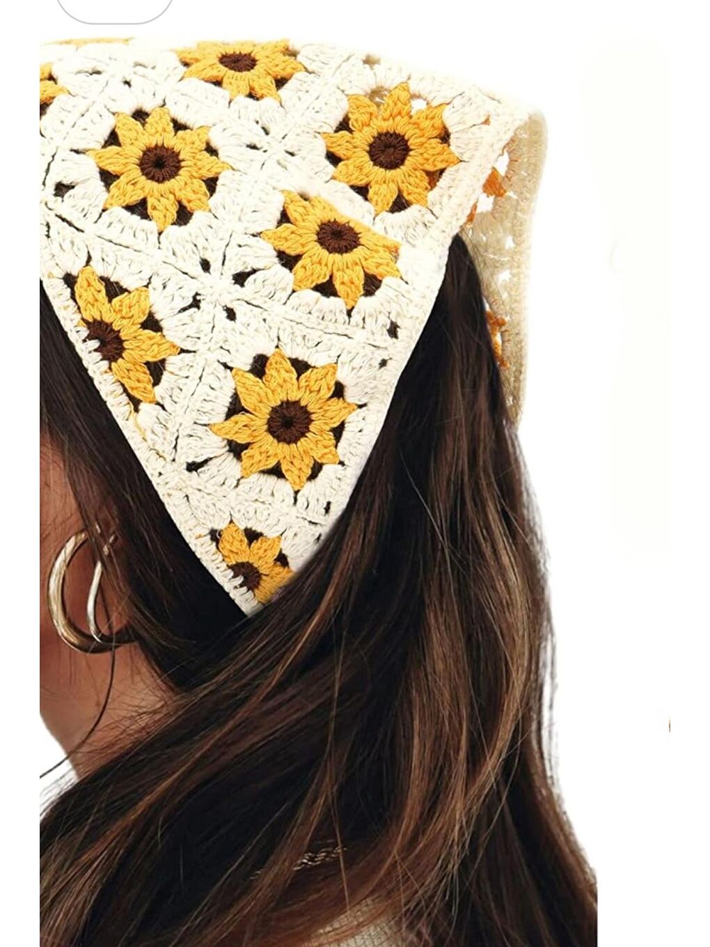 Beyaz Çiçekli Örgü Üçgen Bandana-4