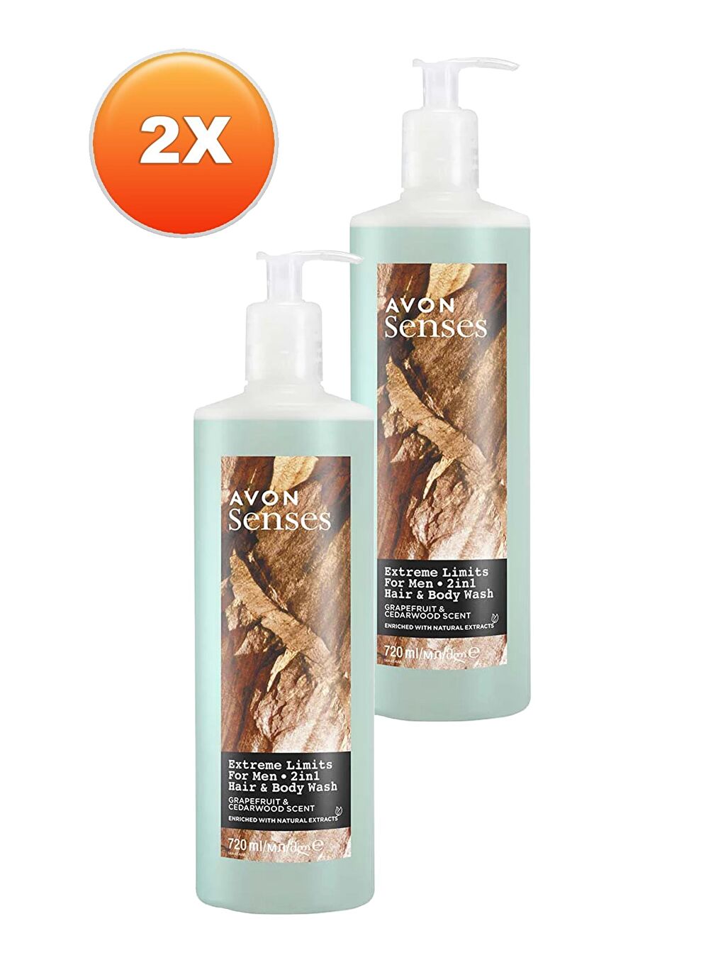 AVON Extreme Limits Greyfurt ve Sandal Kokulu Saç ve Vücut için Erkek Duş Jeli 720 Ml. İkili Set - 1