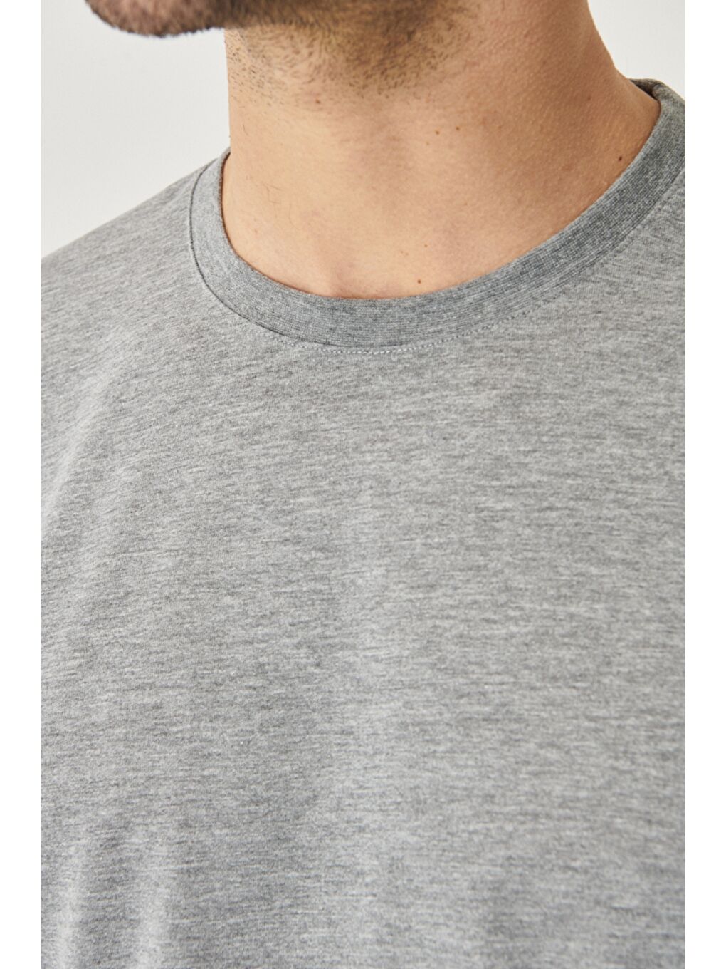 Erkek Antrasit-Koyu Gri Slim Fit Bisiklet Yaka 2'li Düz Tişört Paketi-9