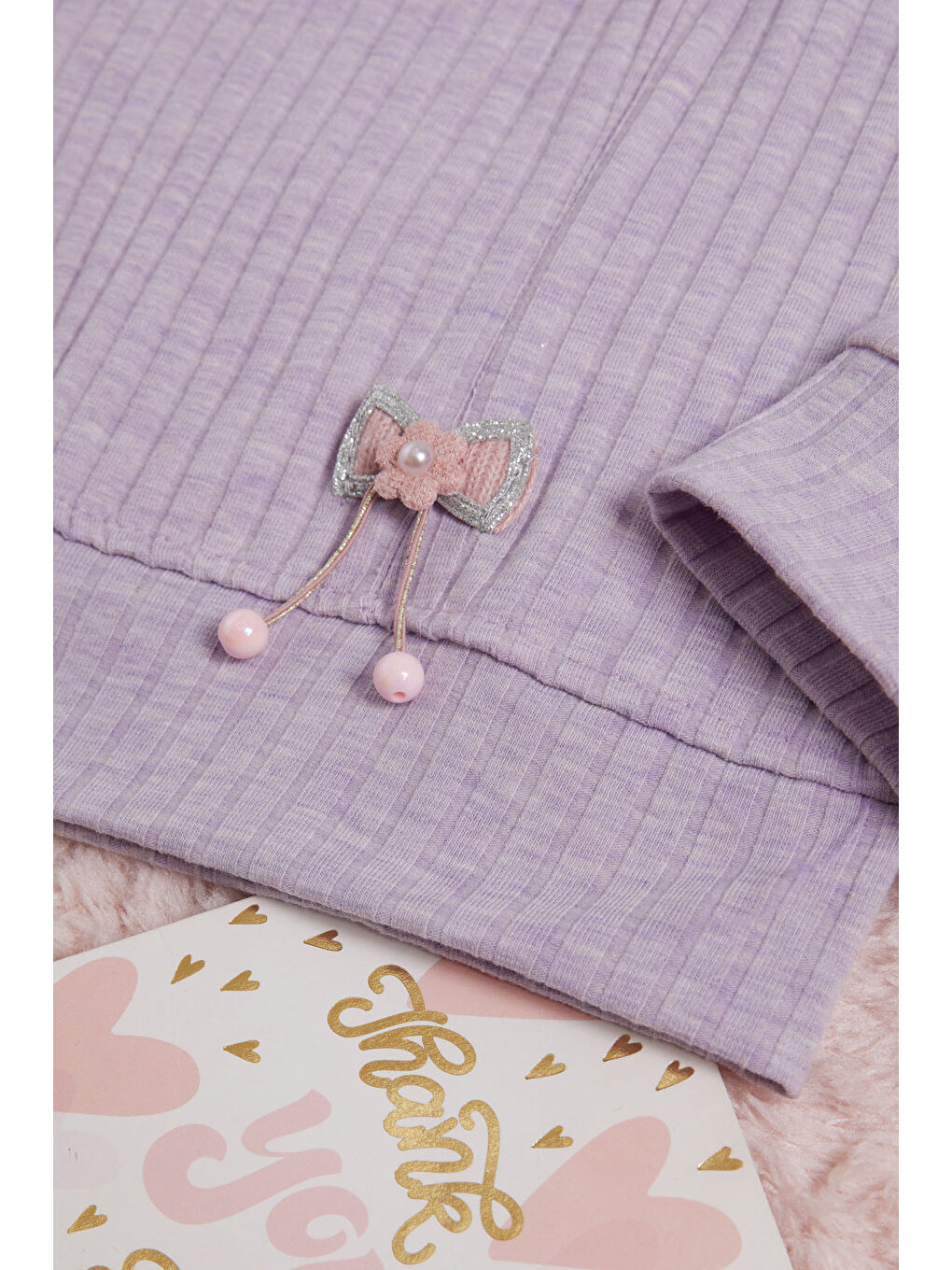 Lila Önü Fırfırlı Fitilli Uzun Kollu Sweatshirt-1