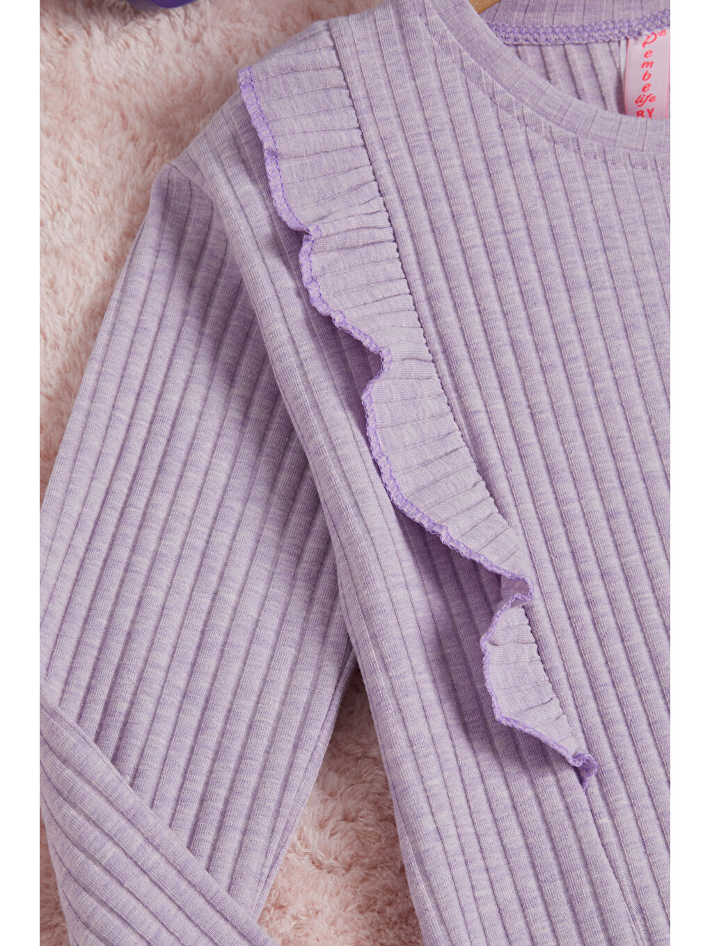 Lila Önü Fırfırlı Fitilli Uzun Kollu Sweatshirt-2