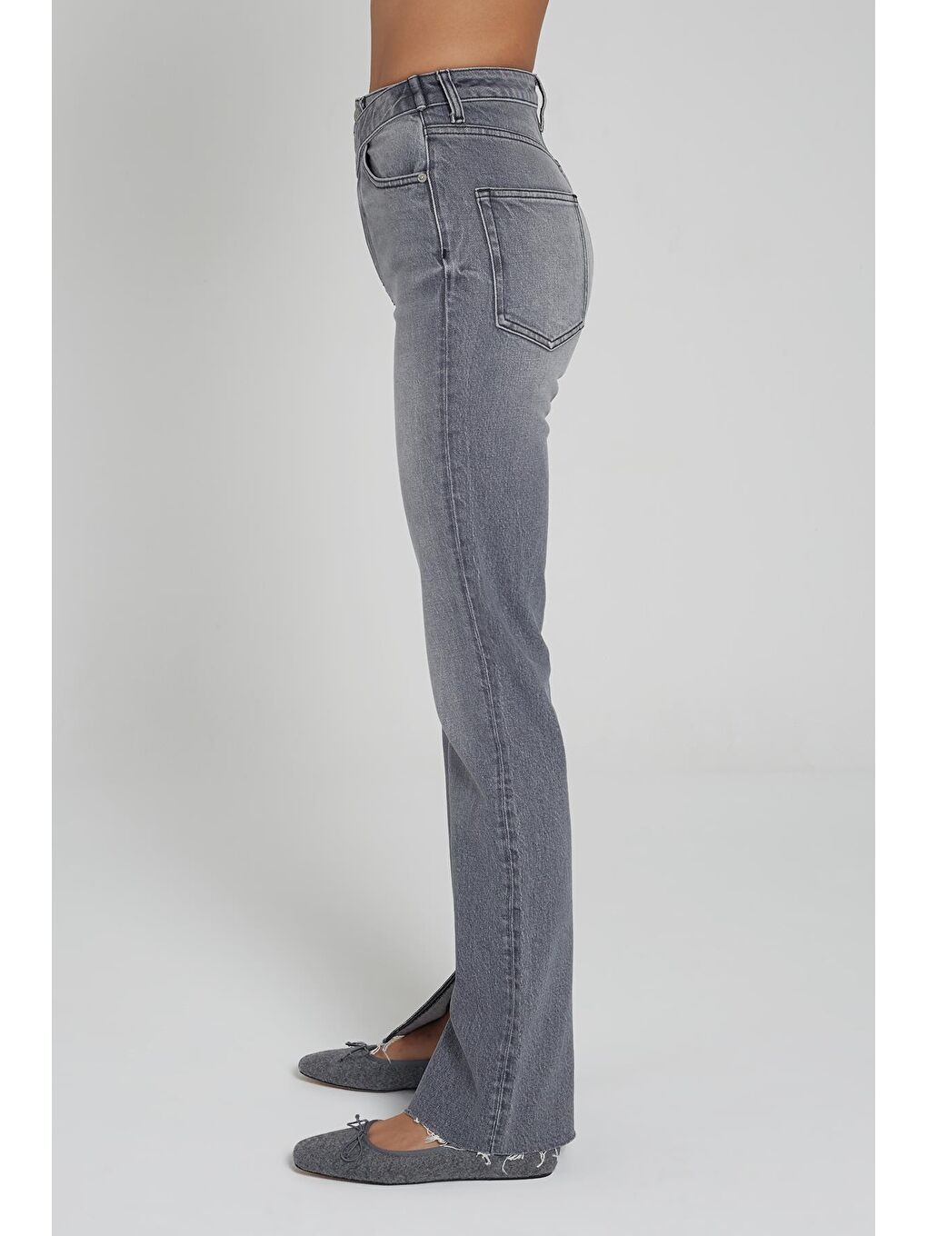 CROSS JEANS Slim Straıght Paçası Yırtmaçlı Çapraz Kemerli Gri Jean Pantolon C 4556-005 - 2