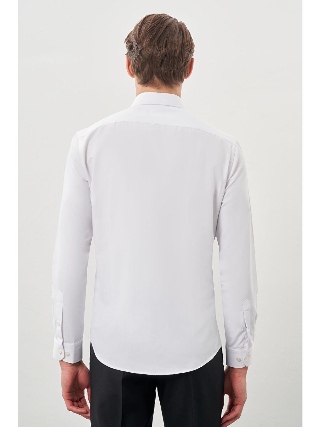 İMZA Beyaz Uzun Kol Düz Bez Ayağı Yarım İtalyan Yaka Cepsiz Pamuklu Classic Slim Fit Gömlek 1004245268 - 4