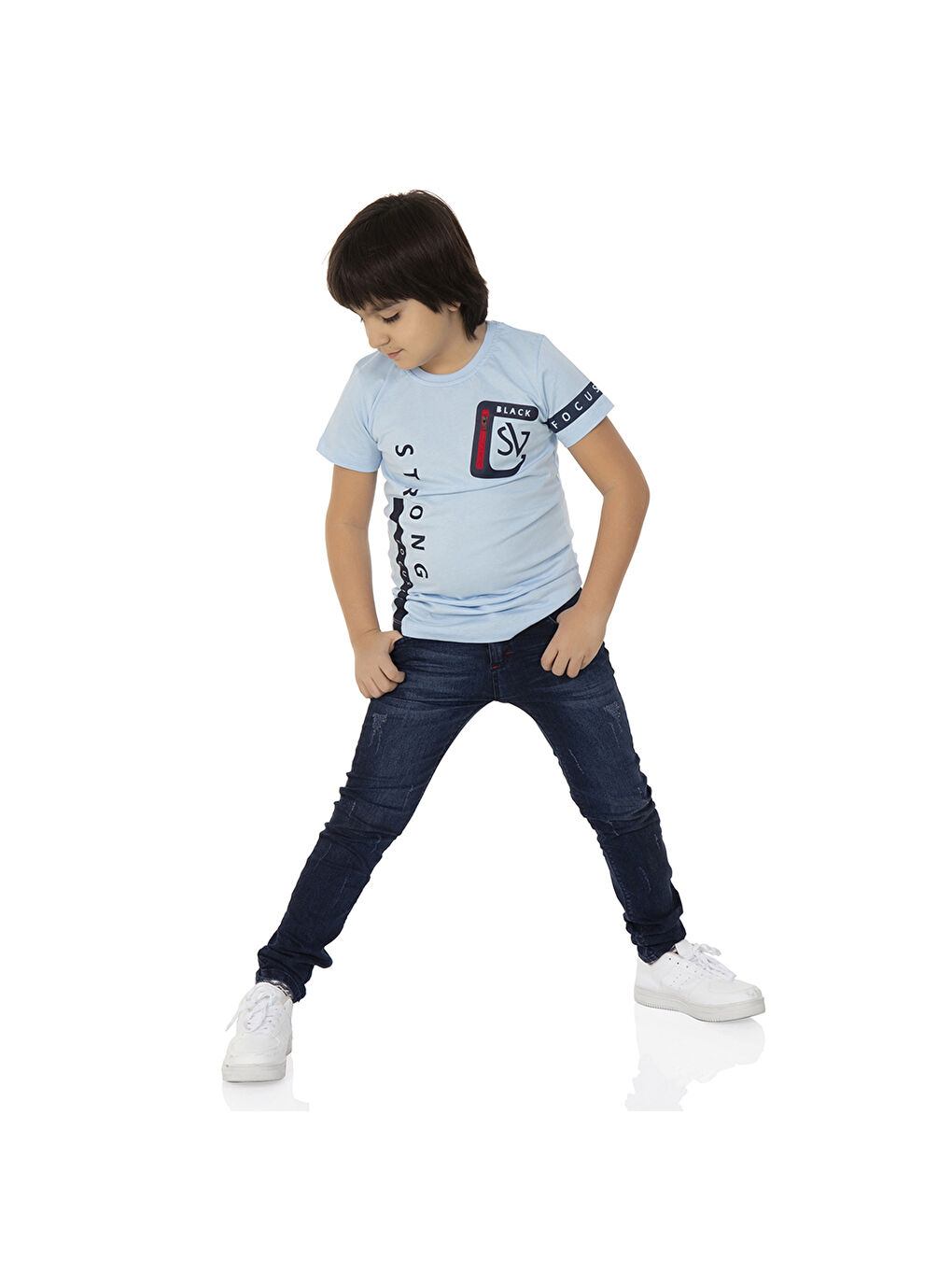 Toontoykids Mavi Erkek Çocuk T-Shirt Strong Baskılı