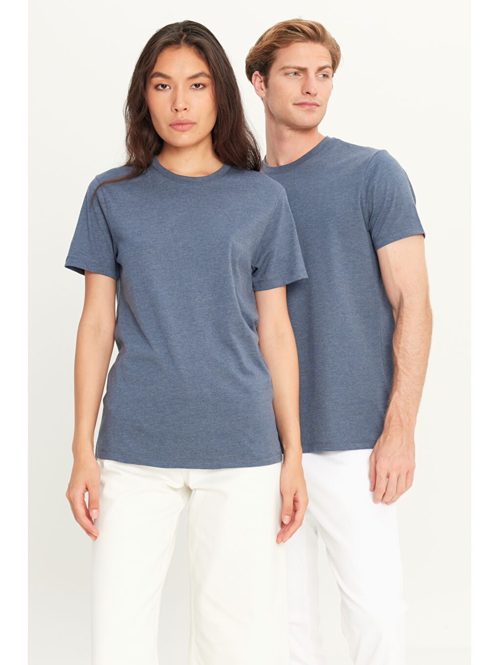 Erkek İndigo Melanj Slim Fit Dar Kesim %100 Pamuk Bisiklet Yaka Kısa Kollu Tişört-1