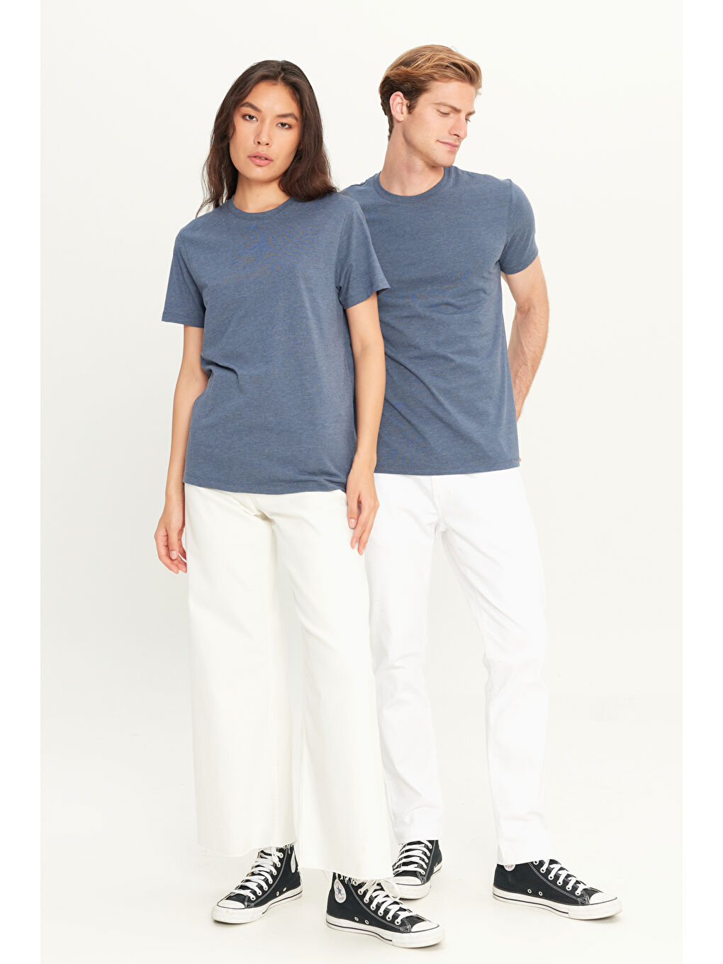 Erkek İndigo Melanj Slim Fit Dar Kesim %100 Pamuk Bisiklet Yaka Kısa Kollu Tişört-3