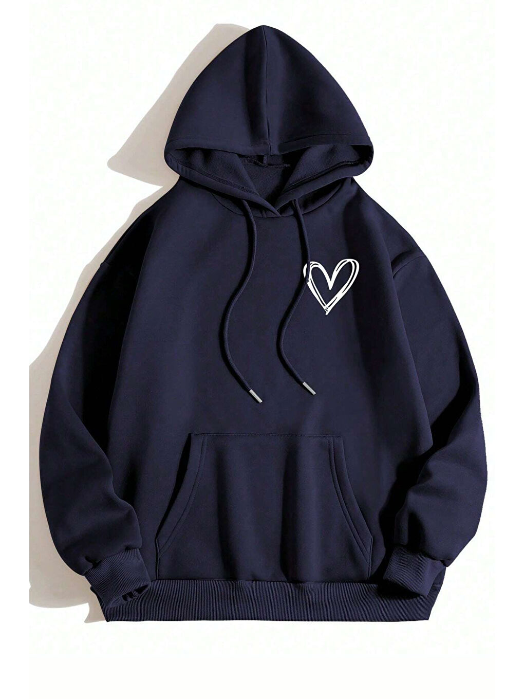 Lacivert Unisex Heart Baskılı Oversize Sweatshirt