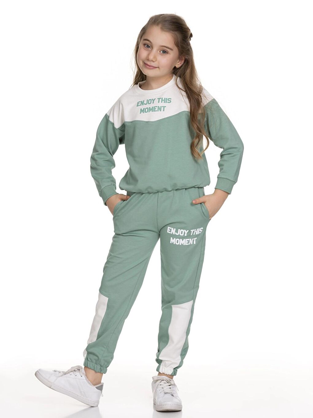 Yeşil Kız Çocuk Bisiklet Yakalı Eşofman Takım 51509-1