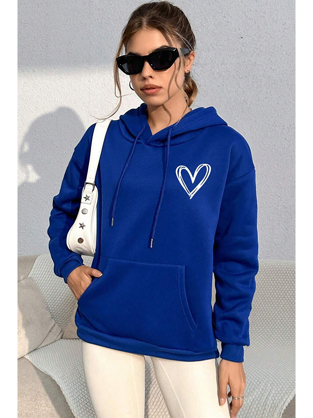 uyguntarz Mavi Unisex Heart Baskılı Oversize Sweatshirt - 1