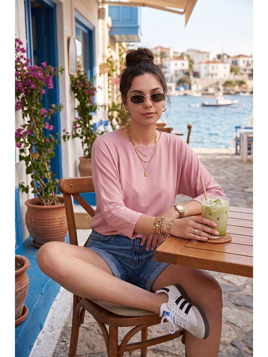 Pembe Bisiklet Yaka Truvakar Kol Kadın Bluz 5861416Y
