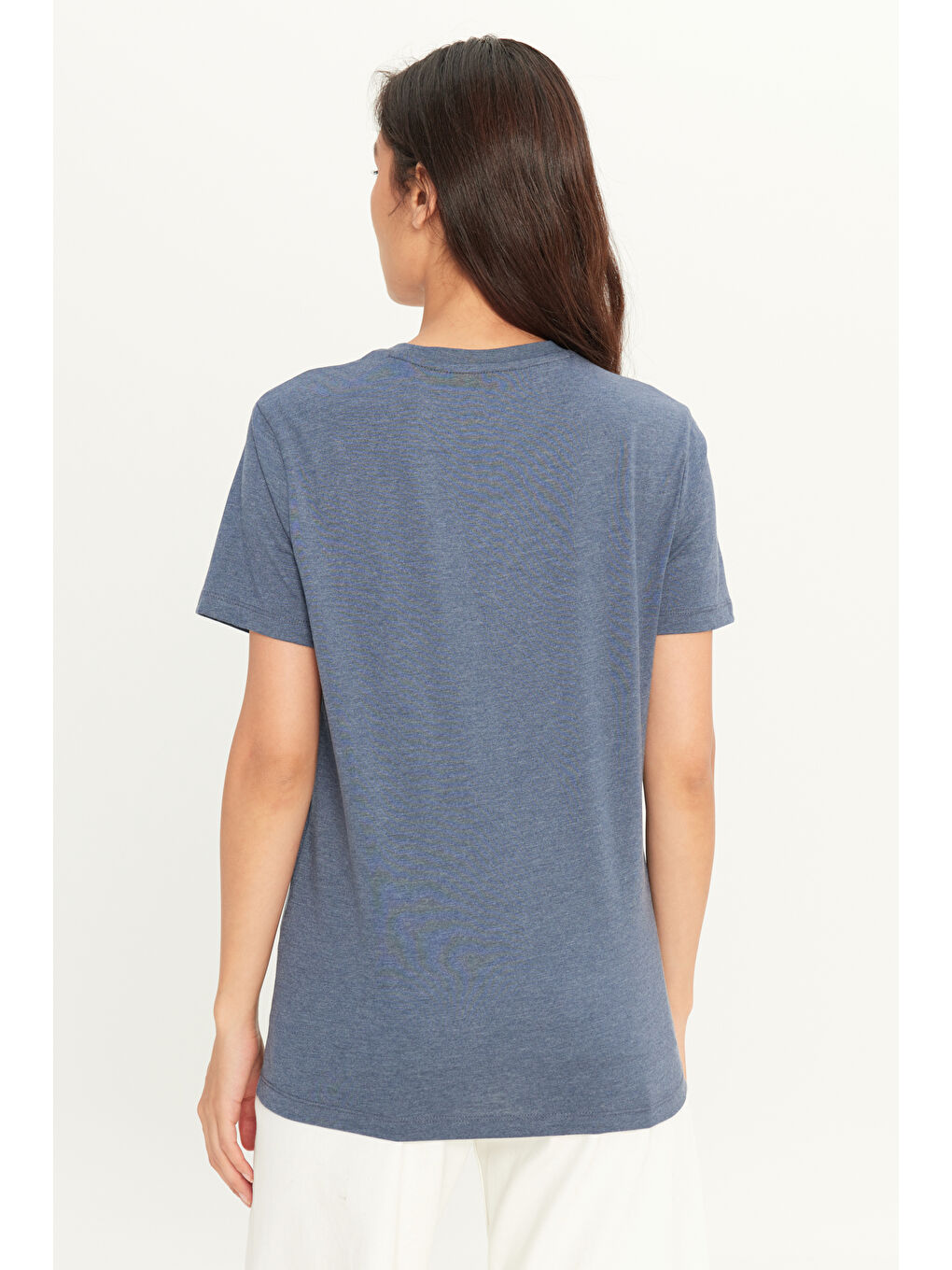 Erkek İndigo Melanj Slim Fit Dar Kesim %100 Pamuk Bisiklet Yaka Kısa Kollu Tişört-9