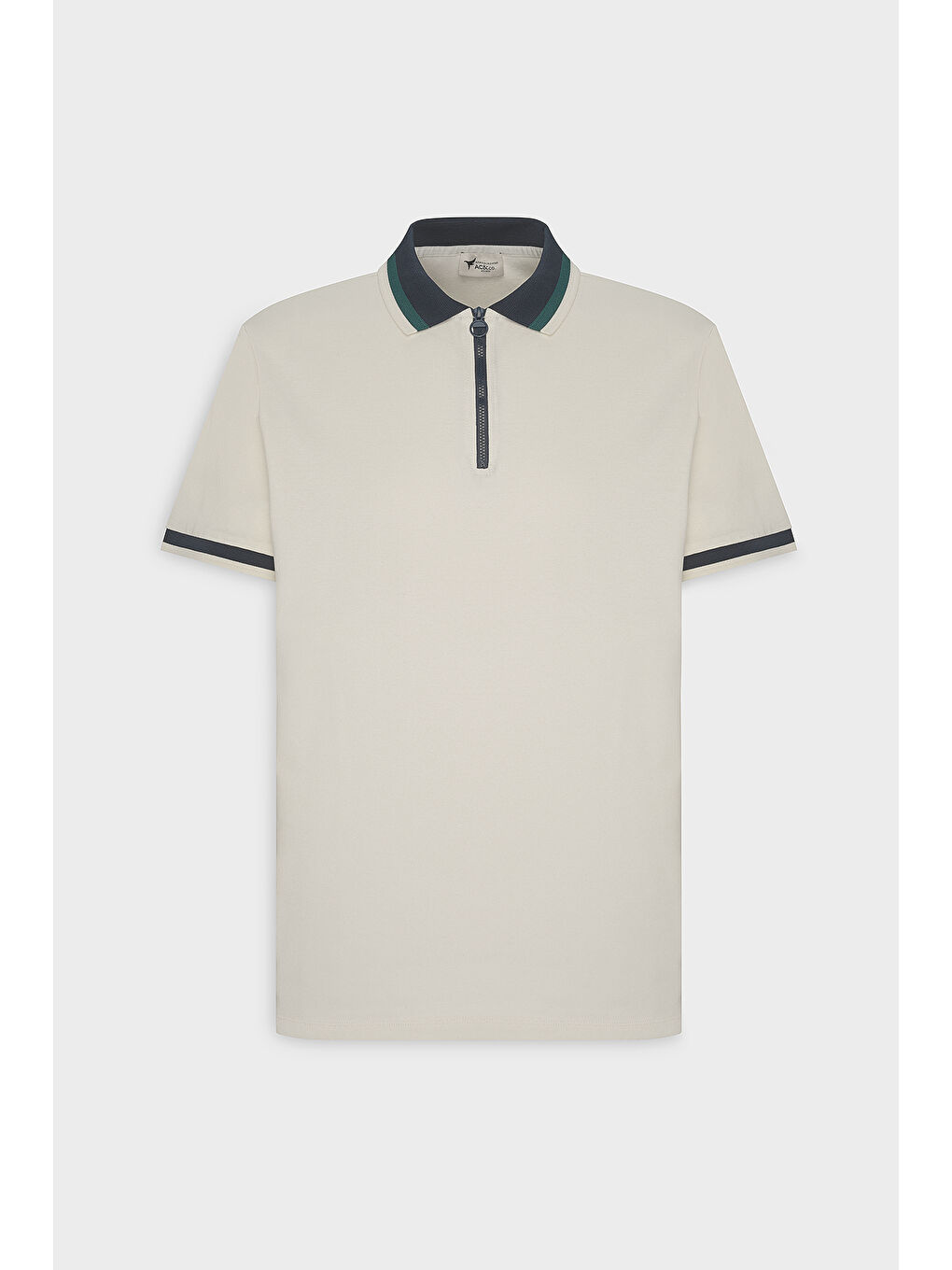 Erkek Ekru-Lacivert Regular Fit Geniş Kesim Polo Yaka %100 Pamuk Tişört-6