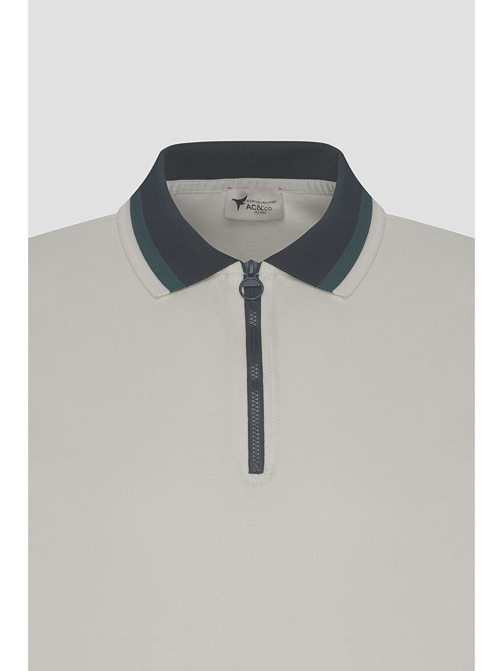 Erkek Ekru-Lacivert Regular Fit Geniş Kesim Polo Yaka %100 Pamuk Tişört-7