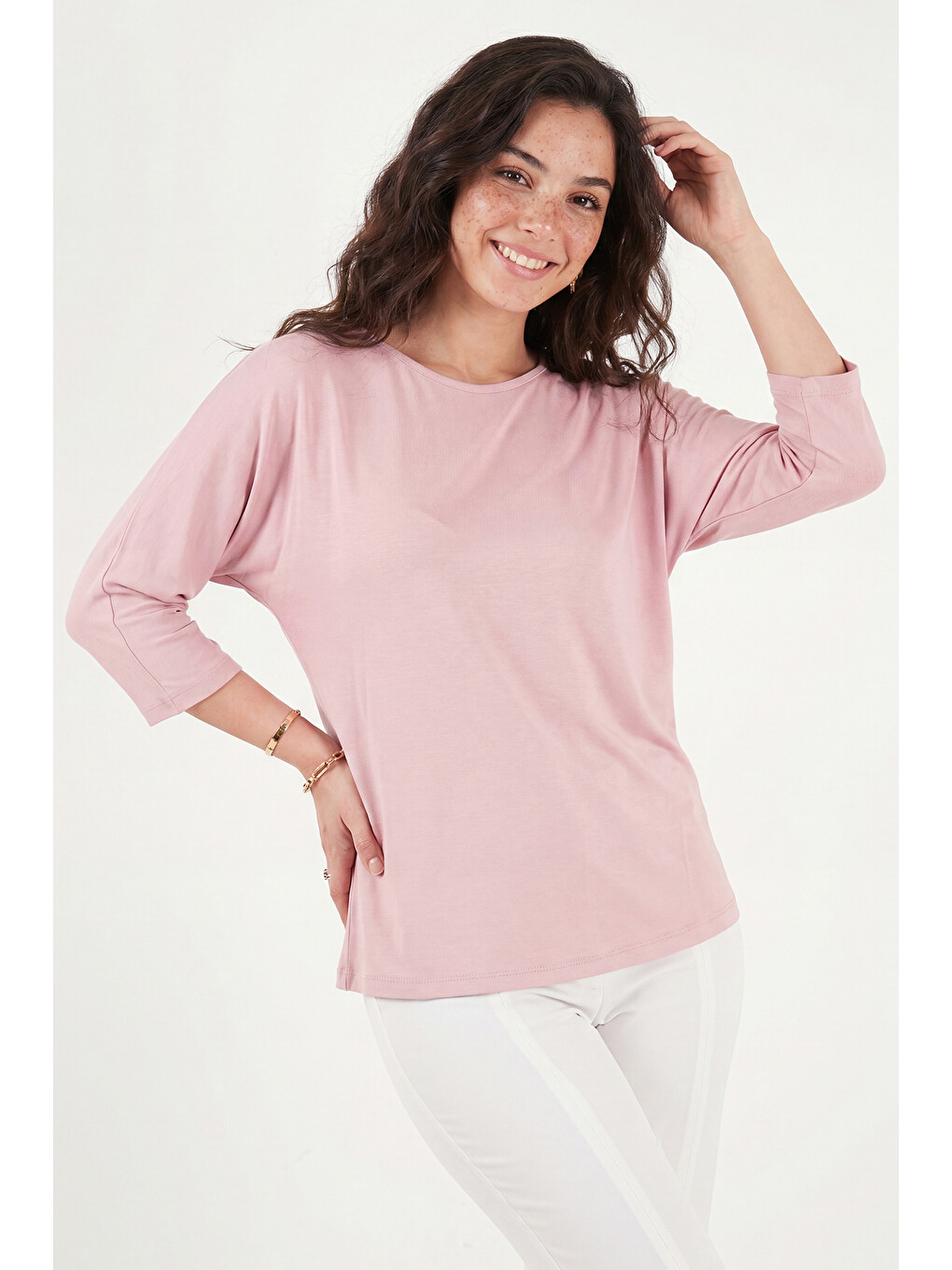 Pembe Bisiklet Yaka Truvakar Kol Kadın Bluz 5861416Y-1
