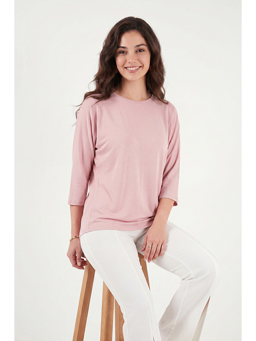 Pembe Bisiklet Yaka Truvakar Kol Kadın Bluz 5861416Y-3