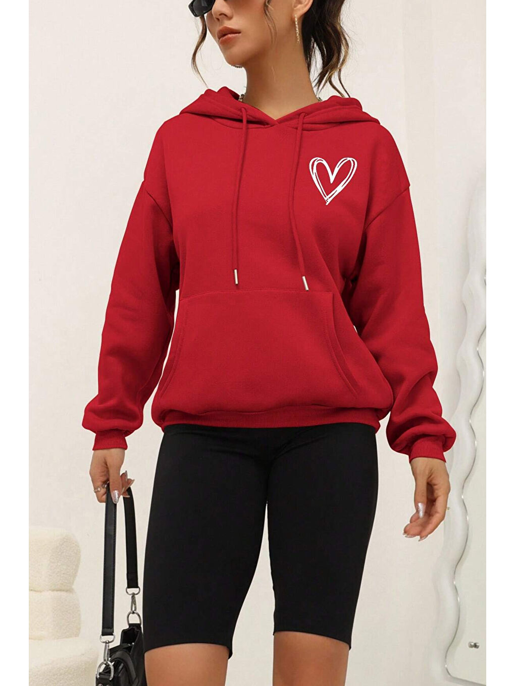 uyguntarz Kırmızı Unisex Heart Baskılı Oversize Sweatshirt - 1