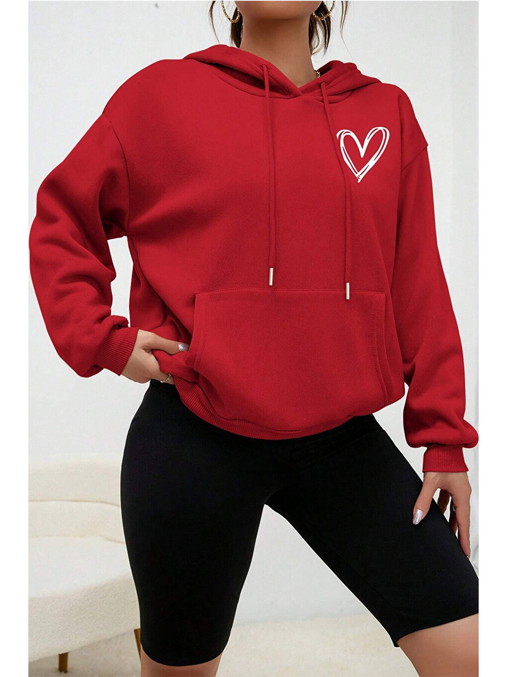 uyguntarz Kırmızı Unisex Heart Baskılı Oversize Sweatshirt - 2