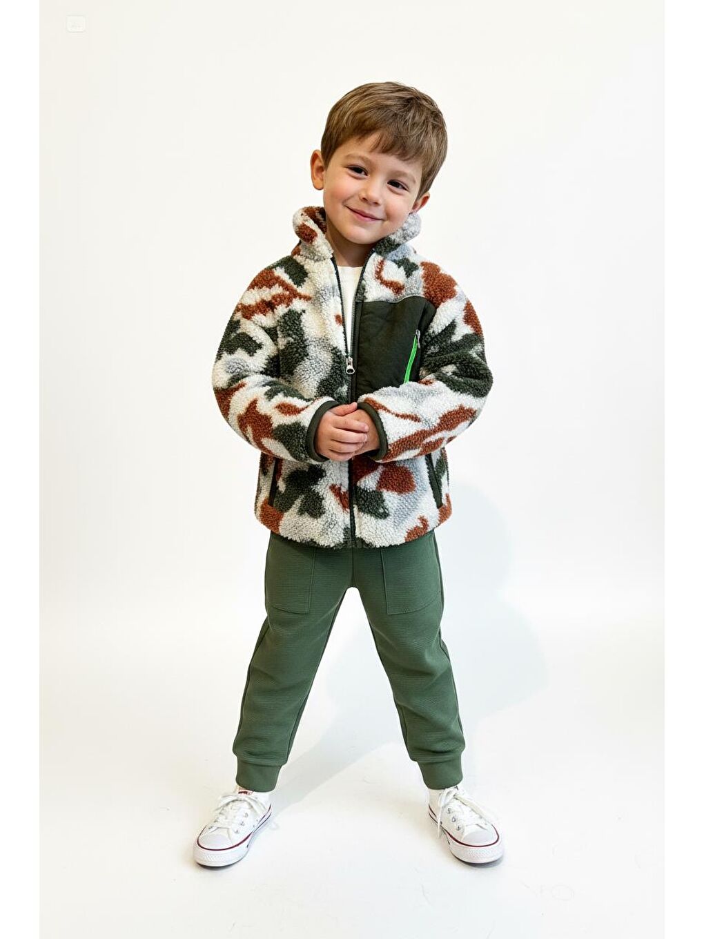 Haki Fermuarlı Polar 3lü Takım-4