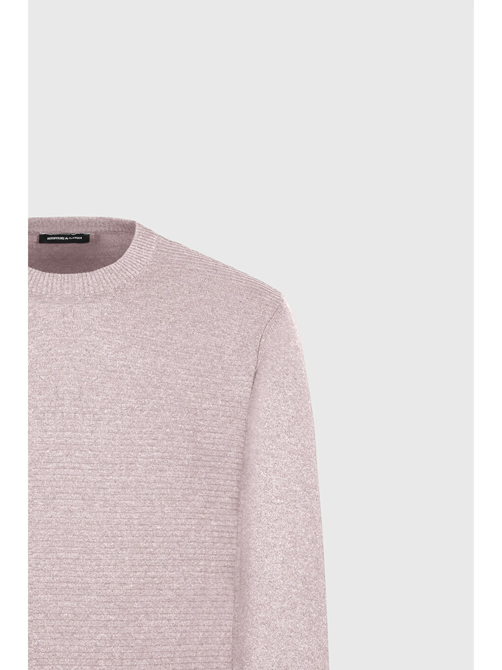 Erkek Bej Melanj Pamuklu Standart Fit Normal Kesim Bisiklet Yaka Jakarlı Triko Kazak-6