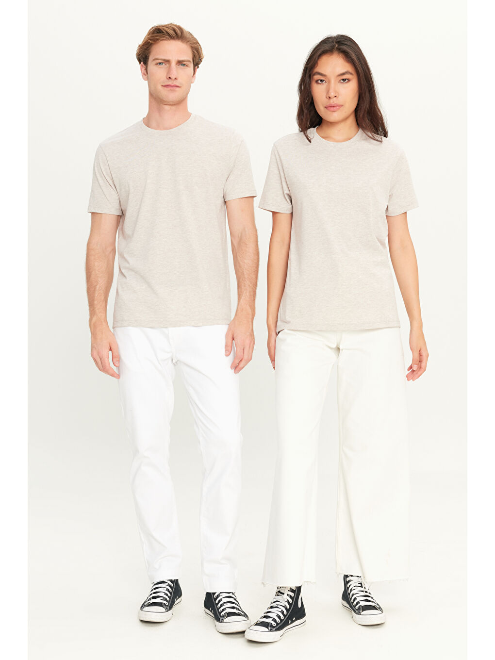 Erkek Bej Melanj Slim Fit Dar Kesim %100 Pamuk Bisiklet Yaka Kısa Kollu Tişört-4